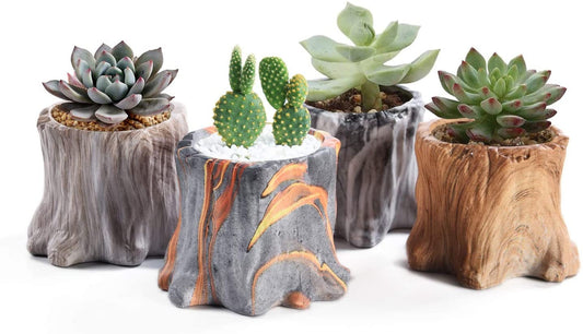Plant Pot Tree Design River& Succulent/Cactus Indoor Stone Plant Pot Home Office Shelf Plant Pots   Natural Rustic Plant Pots
