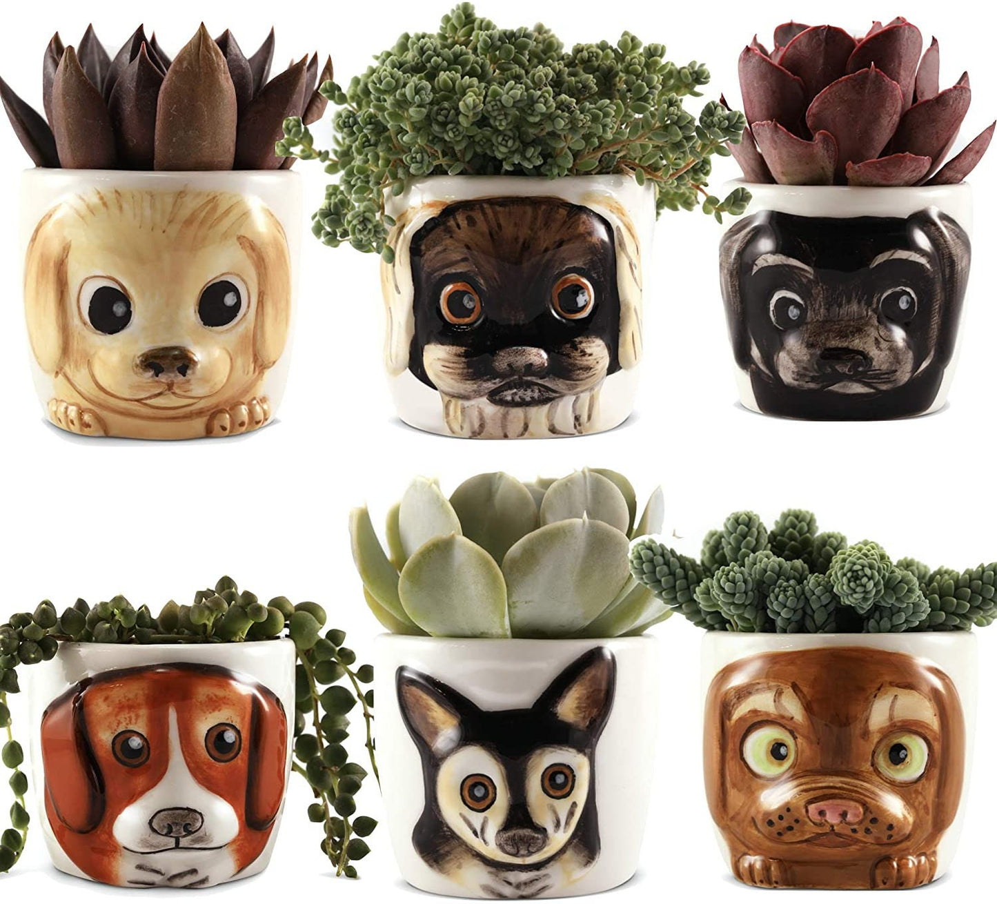 Adorable Dog Planters Pots - Cute Puppy Pots - Mini Ceramic Dog Planters - Best Pet Dog Gift - Christmas, Thanksgiving, Housewarming Gifts