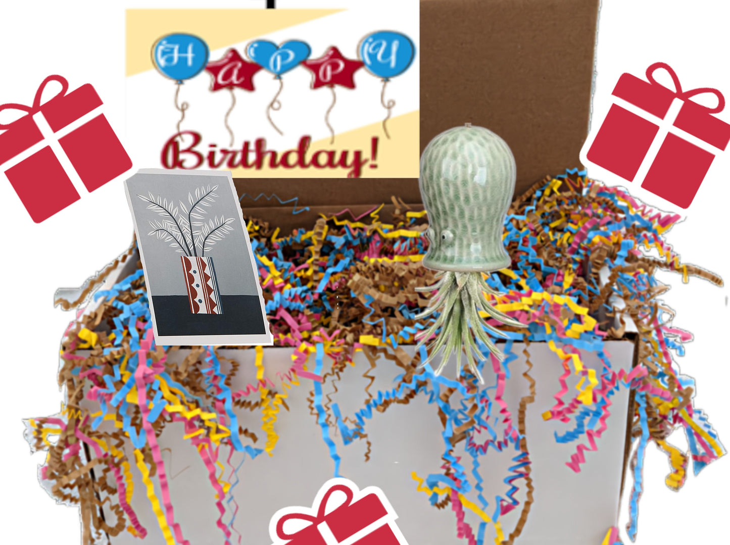Happy Birthday Gift with plant and pot Best Gift Box for friends family loved ones happy birthday Card and Optional Gift Warping