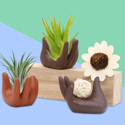Ceramic Hand Air Plant Pot Display - Hand Stand Container Home Bedroom Office or Plant Garden Decor Decoration Fun & Functional